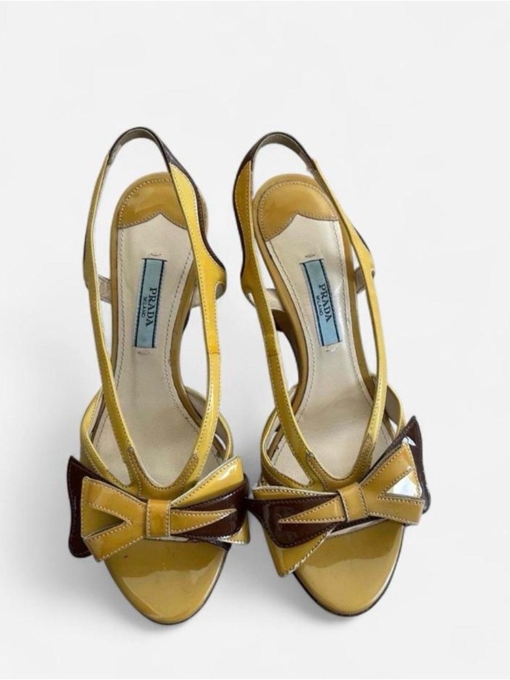 Prada 2012 Hot Rod Collection Yellow Patent Slingback Bow Sandals